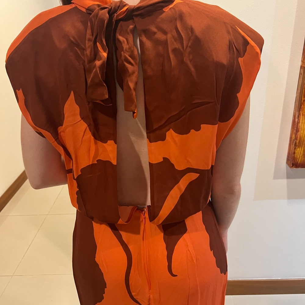 Johanna Ortiz Orange and Brown Abstract Floral Maxi Dress - Picture 11 of 14